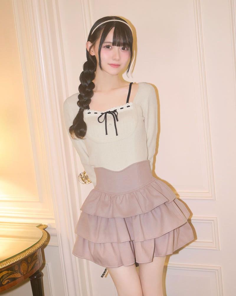 미셸마카롱 울 프릴 미각 스커트