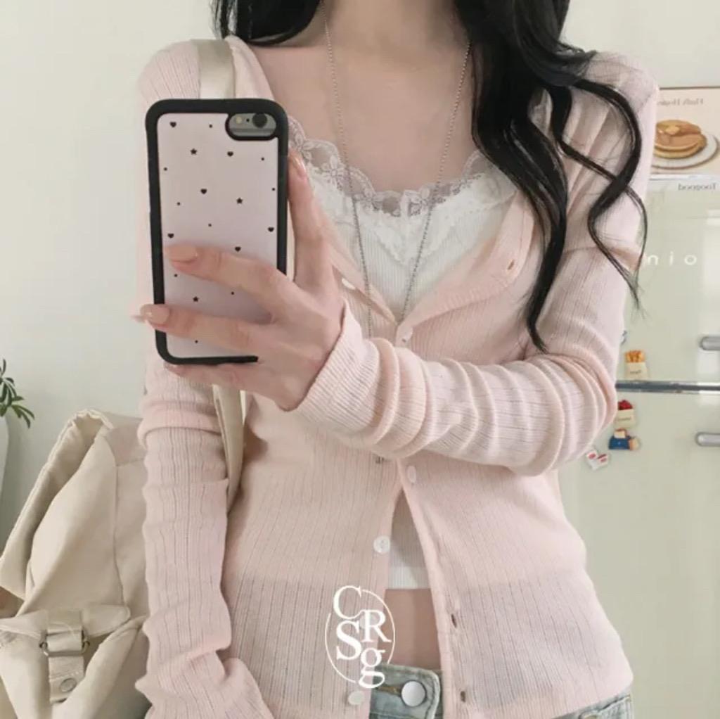 [MADE🎁][한여름까지/여리핏🤍] 가볍게 걸치기 좋은, 리바 브이넥 썸머 골지 가디건