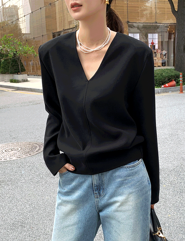 [니쁜스단독제작20%할인][프리미엄퀄리티]절개 패드 브이넥 밴드 블라우스