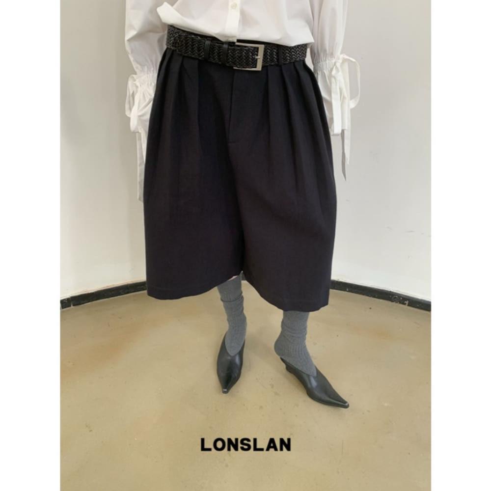 LONSLAN 바지 플리츠 와이드 스커트 팬츠 블랙