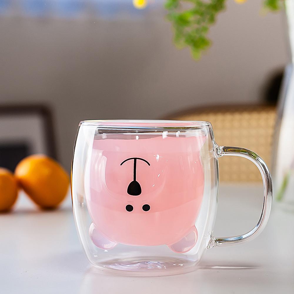 레토 곰돌이 이중 내열 유리컵 250ml, 투명, 1개 - 물컵/주스컵 | 쿠팡