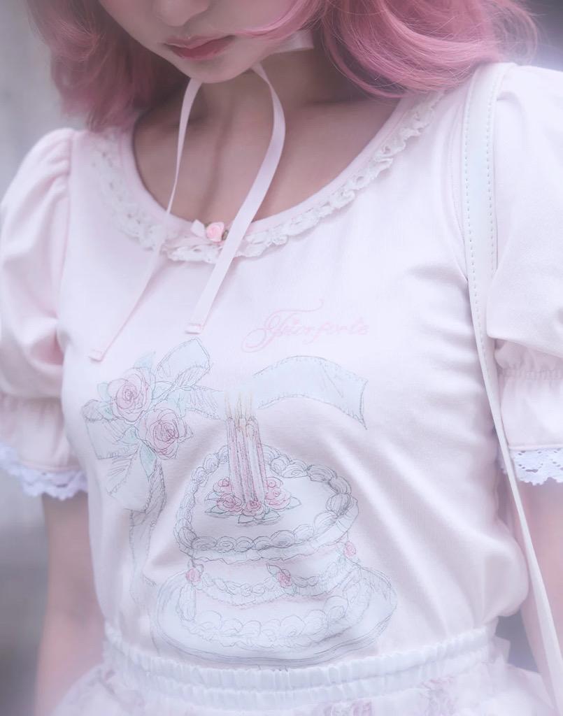 Rose cake puff sleeve Tee／Fiorforte - WHITE / FREE