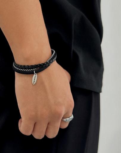 [써멀스톤] 스트링레더팔찌 써지컬 남자실팔찌 가죽끈레이어드팔찌 B31