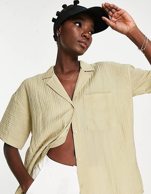 Topshop oversized lightweight resort shirt in olive | ASOS