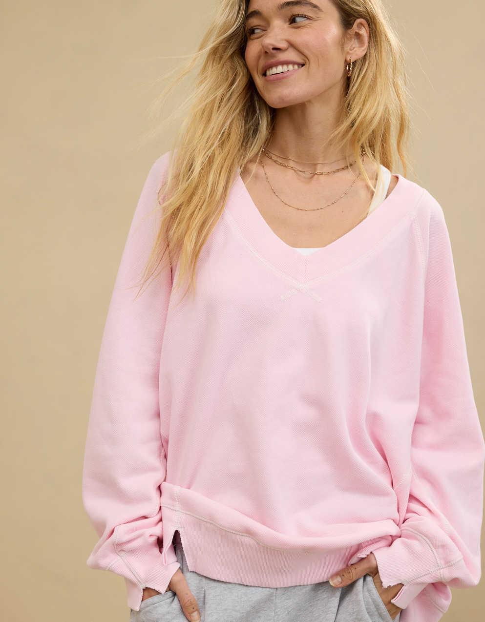 Aerie Downtime Textured V-Neck Sweatshirt
