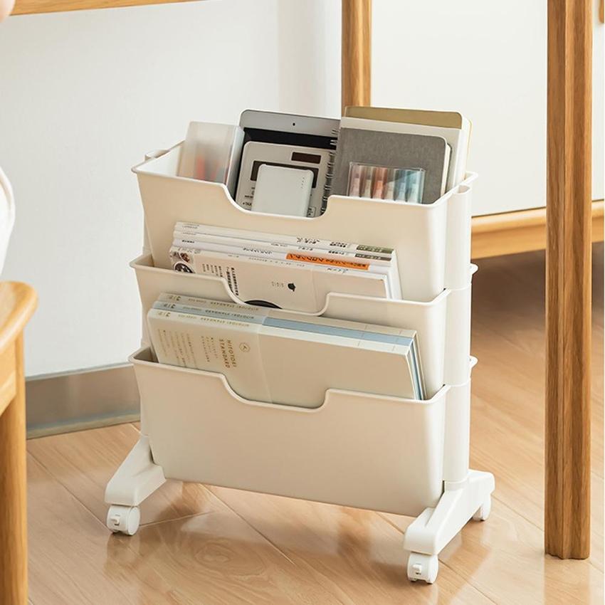 [해외] 미니 이동식 책꽂이 트롤리 책 정리함 수납함 3단