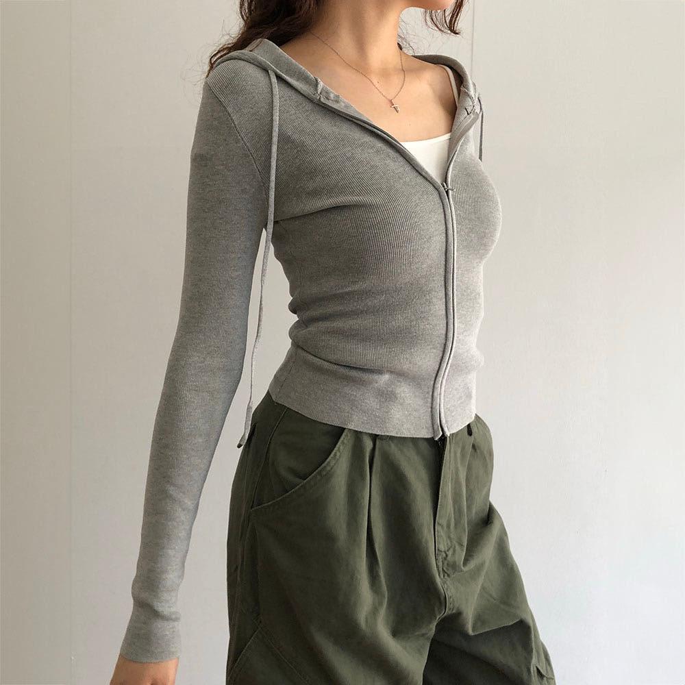 슬림 니트 후드집업 (3col)