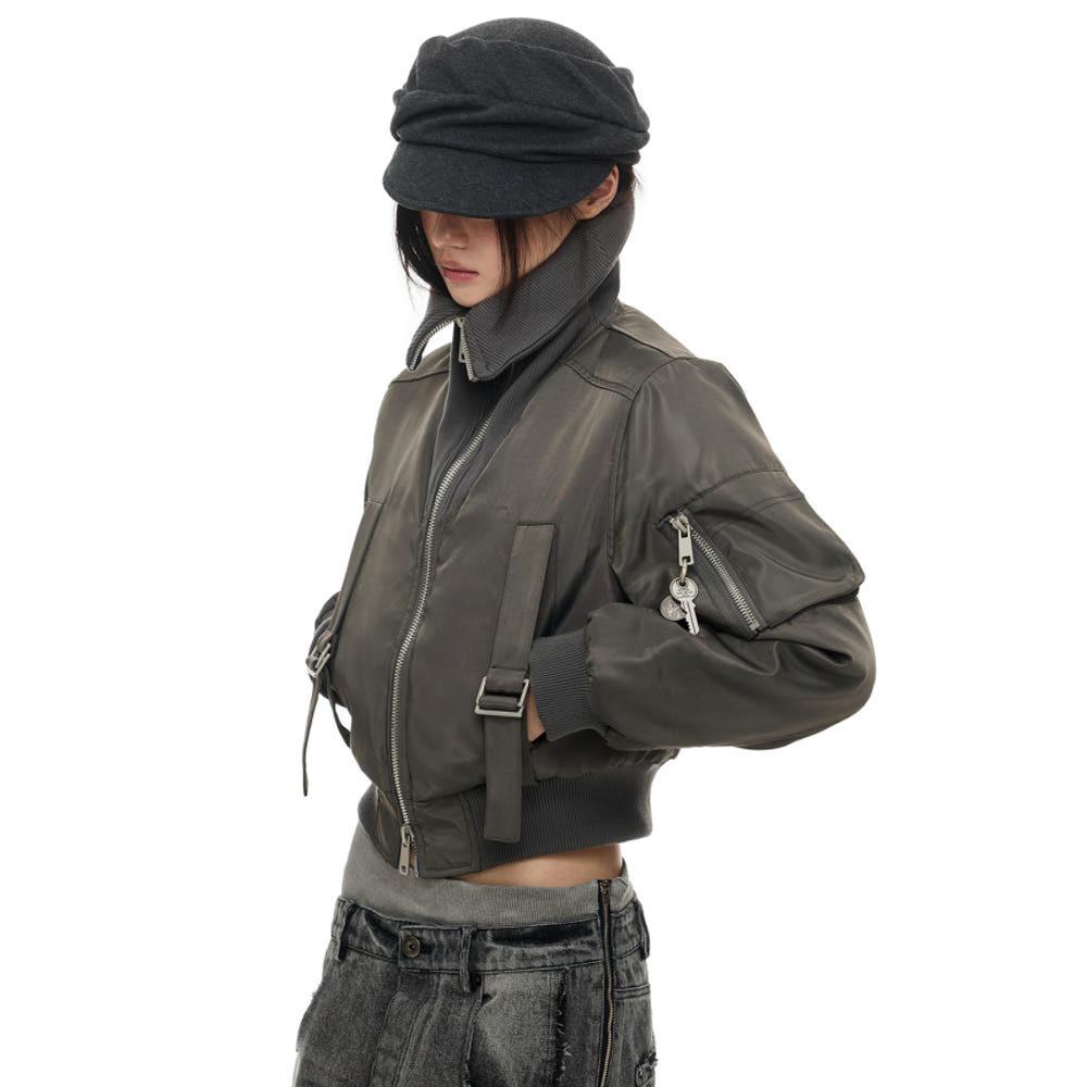 JIKOO 자켓 V넥 리브 칼라 코튼 재킷