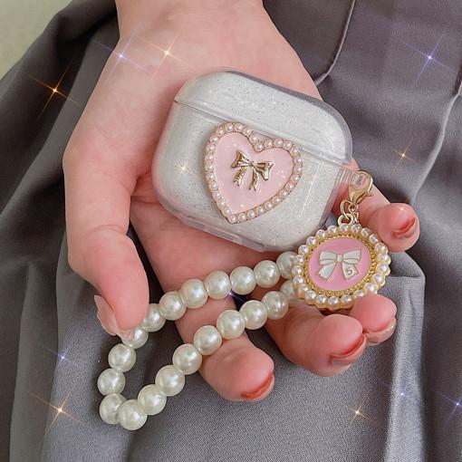 진주 핑크 하트리본 에어팟케이스