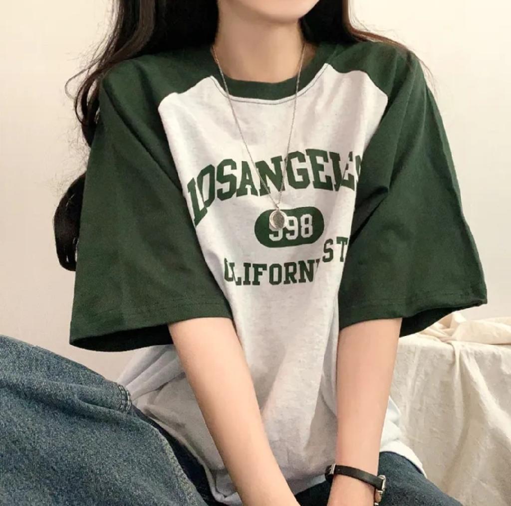 [박시핏/데일리!] 로스 배색 나그랑 레터링 반팔티T