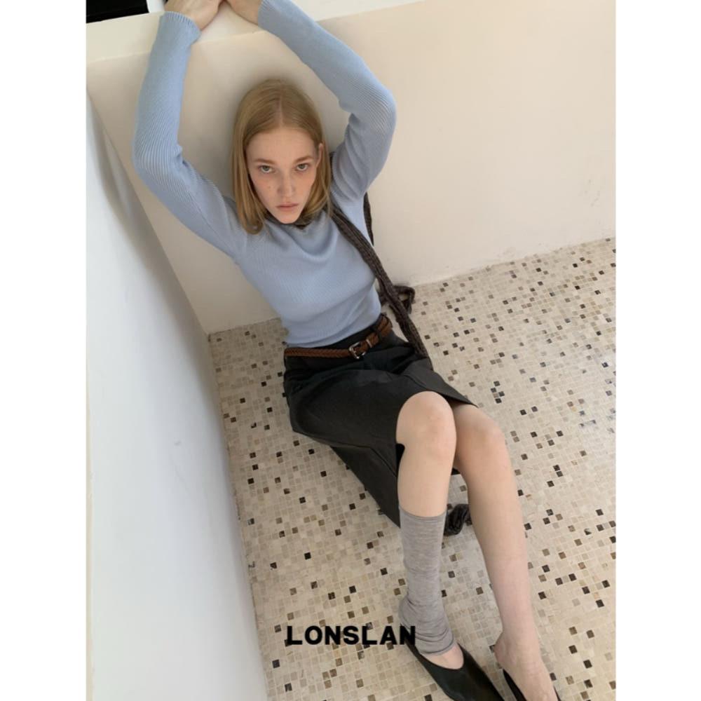 LONSLAN 니트 티셔츠 긴팔 슬림핏 브이넥 긴팔탑 2COLOR