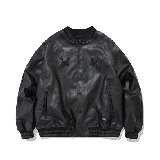 SP VEGAN LEATHER STADIUM JACKET-BLACK