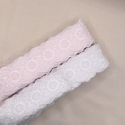 89 면 레이스 1롤  화이트 연핑크 레이스문 DIY 리본 부자재 원단 동대문 끈 고급 레이스