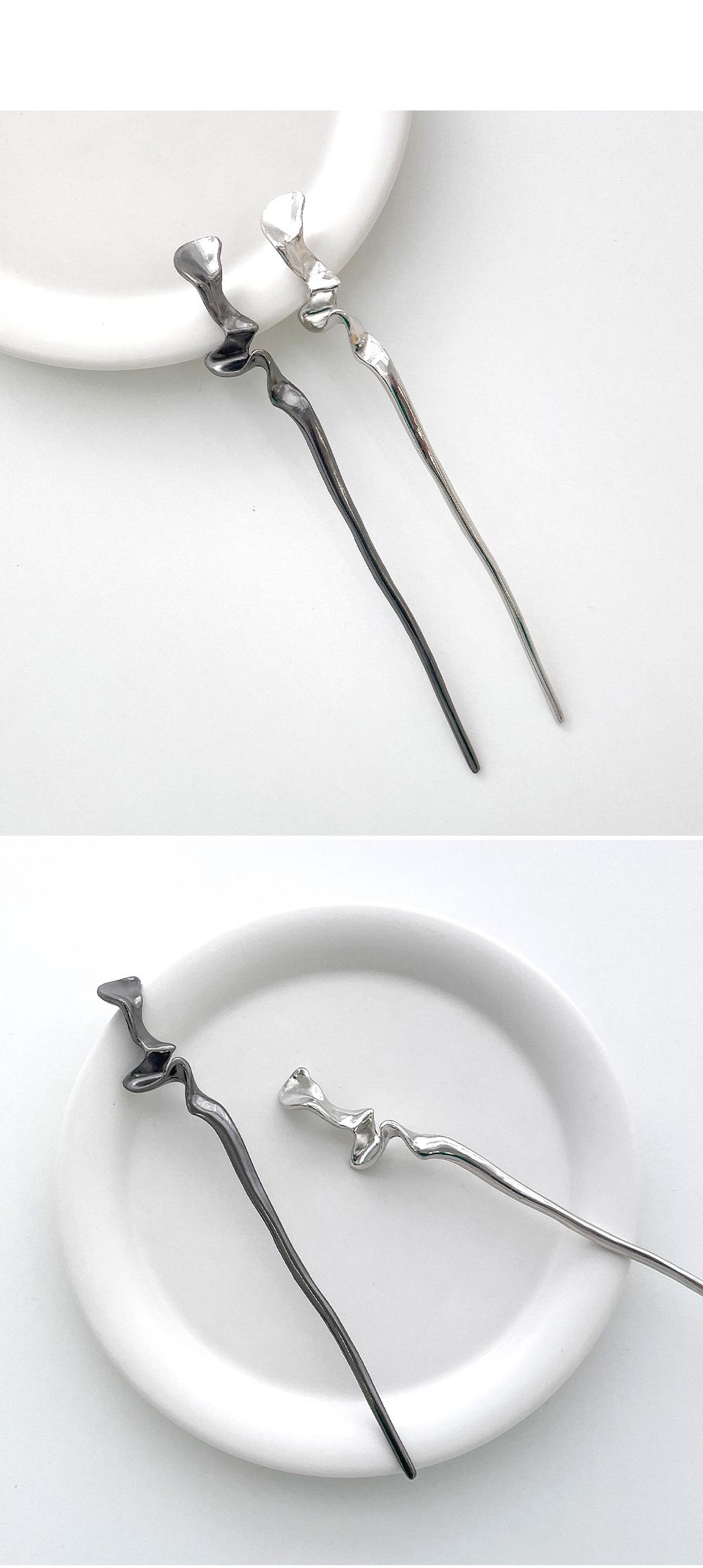 글로시 메탈 실버 비녀 (23H071)