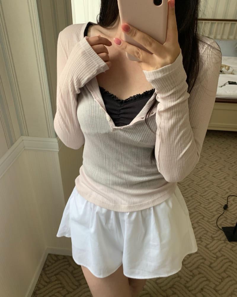 빌드 버튼 여름 긴팔 티셔츠