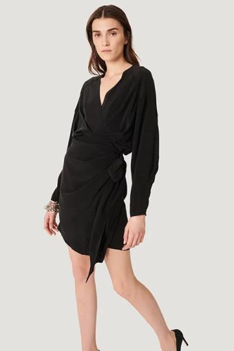 IRO PARIS 이로 (창고정리) Inima 블랙 100% 실크 랩 미니 원피스 결혼식 상견례