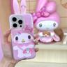 마이멜로디 아이폰16 시리즈 큐빅 리본 입체 토끼 귀 케이스