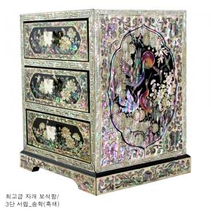 최고급 자개 보석함/3단 서랍_송학(흑)
