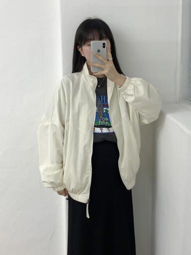 심플 윈드 바람막이 점퍼 매쉬안감 오버핏 스트링 ( 크림, 블랙 )