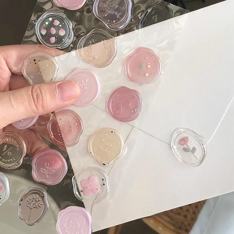 빈티지 왁스 인감 스탬프 스티커 DIY 스크랩북 저널 플래너 장식 한국어 문구 봉투 씰링 태그, 18 개