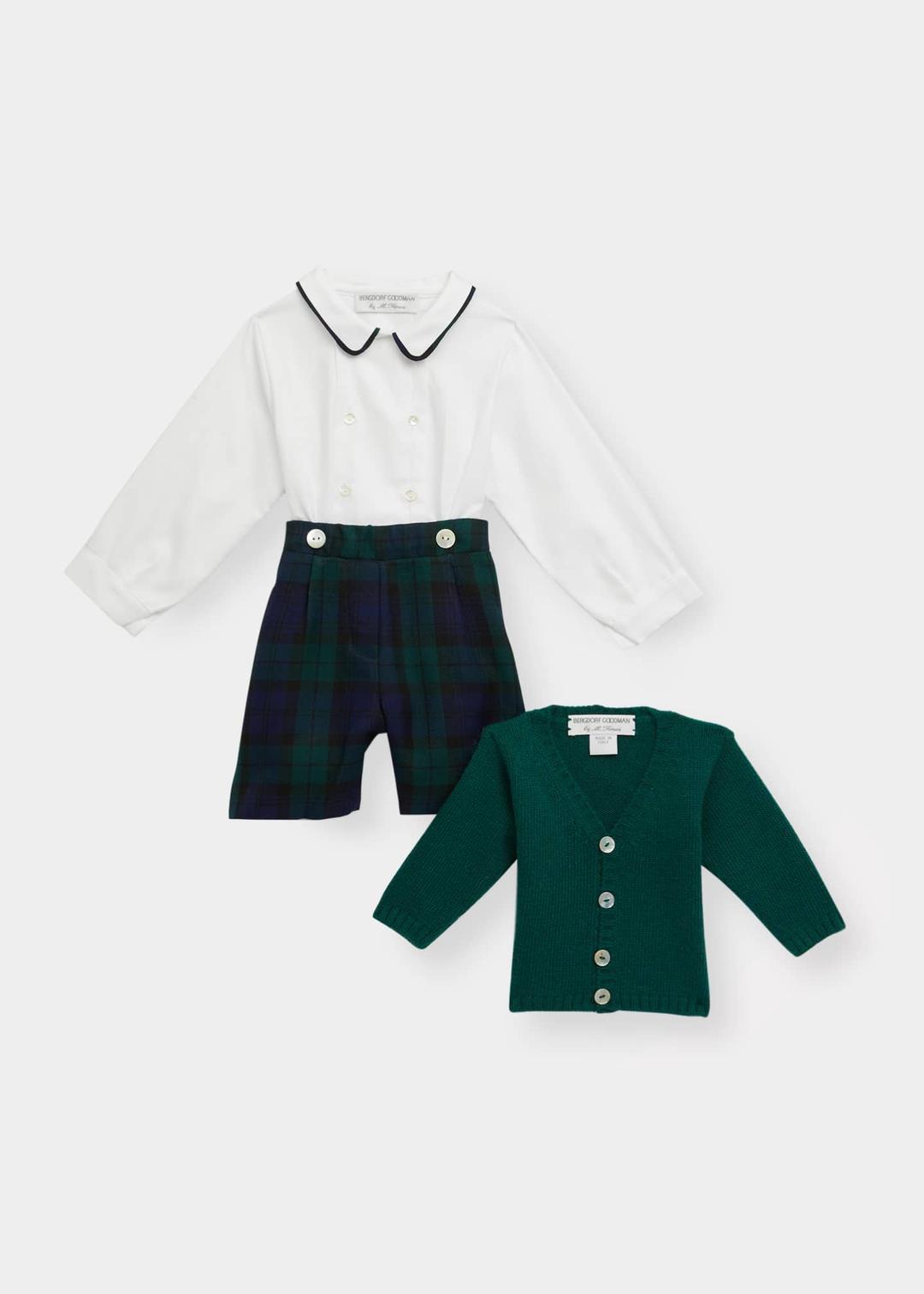 Boy's Double-Breasted Tartan 3-Piece Set, Size 6-24M