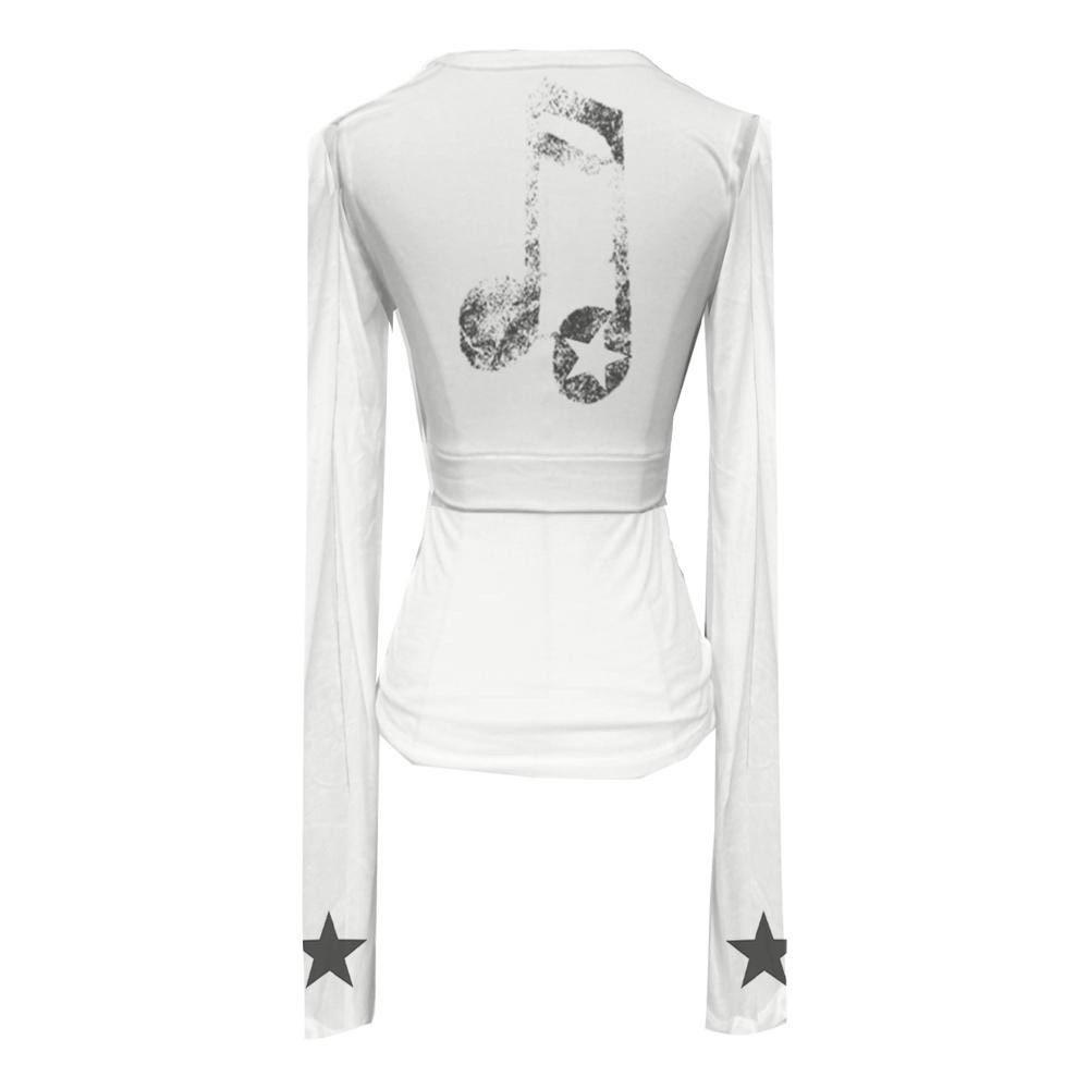 Gods plan 음표 스티칭 슬림 긴팔티셔츠