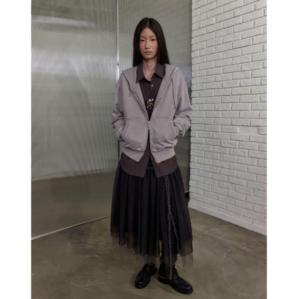 NEVERSEEZ 스커트 플리츠 스플라이싱 메시 캐주얼 스커트 2COLOR