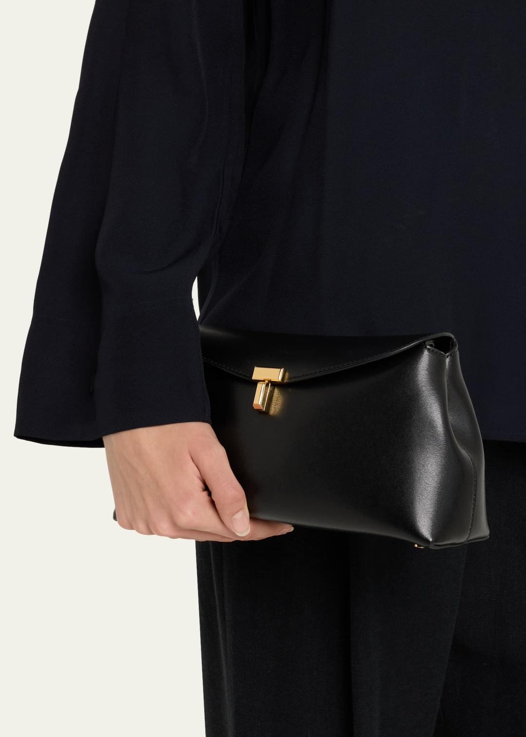 T Lock Flap Leather Clutch Bag