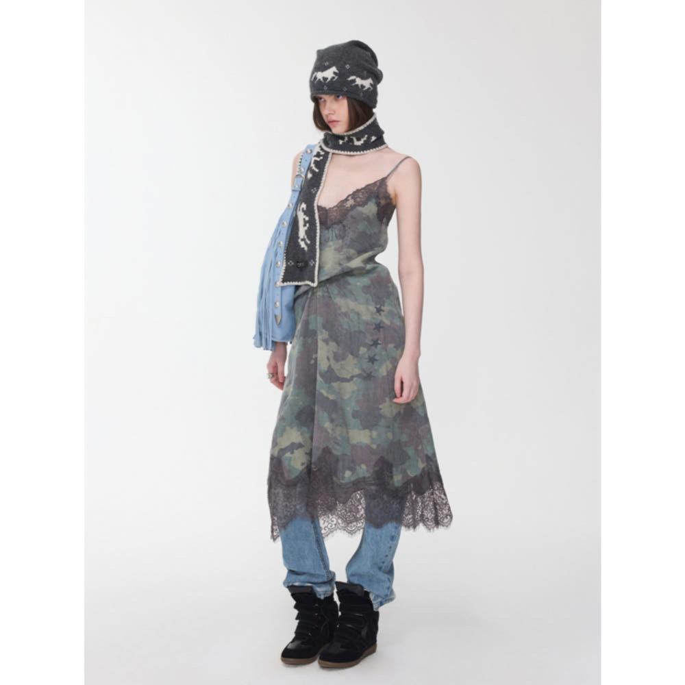 1JINN STUDIO 원진스튜디오 원피스 카무플라주 레이스 프린트 슬립 드레스