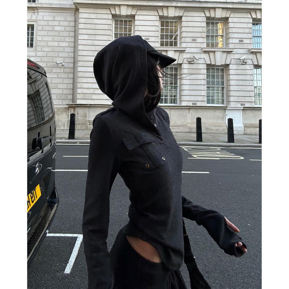 WARDEN EDGE 티셔츠 메신저 블랙 후드 니트 티셔츠 슬림핏 긴팔티