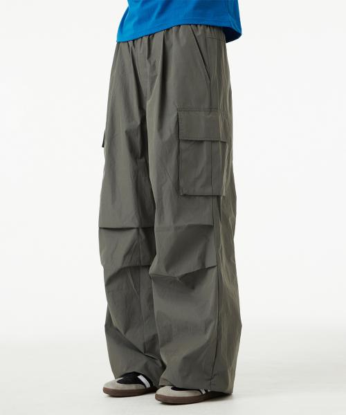 Waterproof 원턱 카고 파라슈트 와이드 팬츠_그레이