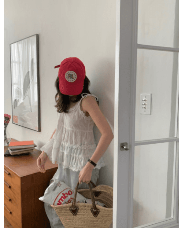 (당일배송) 리버티 도트 프릴 뷔스티에 나시 2col