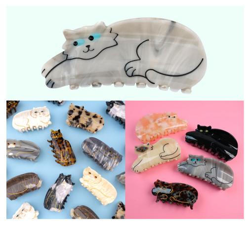 coucousuzette 쿠쿠수제뜨 고양이헤어집게핀(그레이 샴 블랙 페르시안 테비 뱅갈)