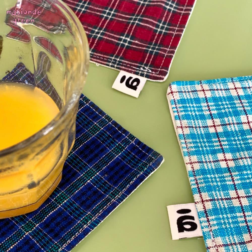 masiondegreen 메종드그린 컵받침 패브릭코스터 티코스터 체크 패브릭 컵받침