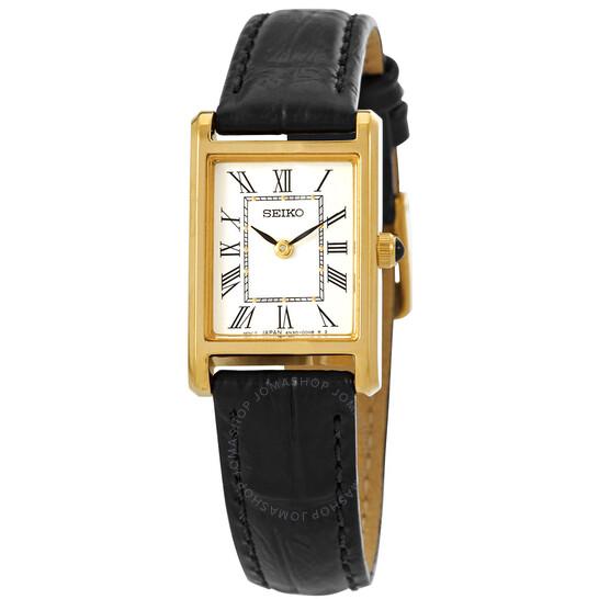 Quartz White Dial Black Leather Ladies Watch