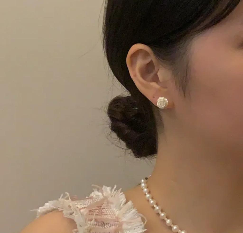 [silver 925] white rose earrings