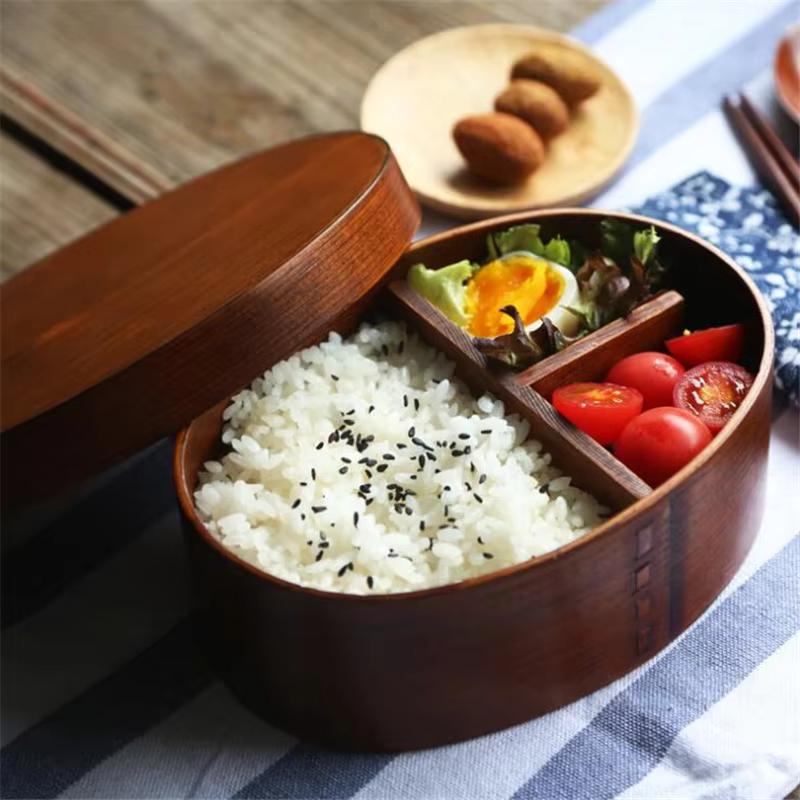 일본 스타일 도시락 상자, 3 그리드 나무 도시락, 휴대용 피크닉, 어린이 학생 음식 용기, 주방 액세서리