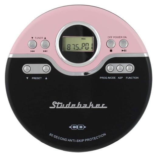 Studebaker 스터드바커 레트로 휴대용 CD 플레이어 휴대용 라디오 핑크 블랙 SB3703PB