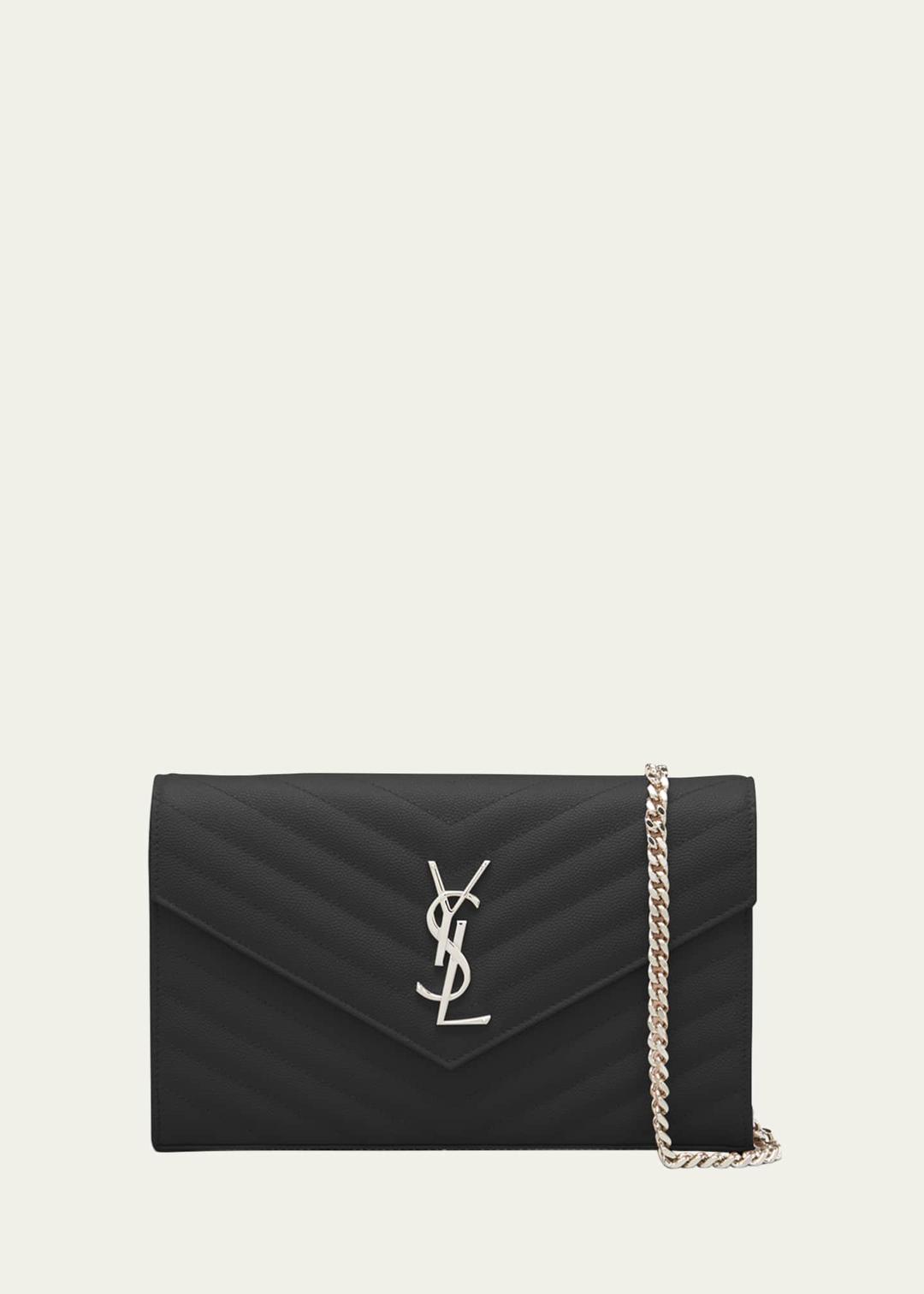 YSL Monogram Large Wallet on Chain in Grained Leather