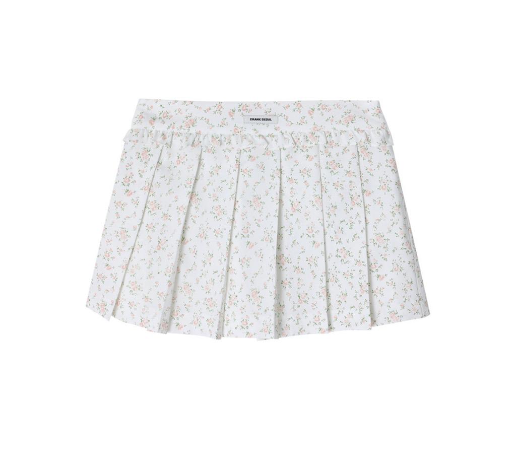 FLOWER FRILL PLEATS MINI SKIRT PANTS_WHITE