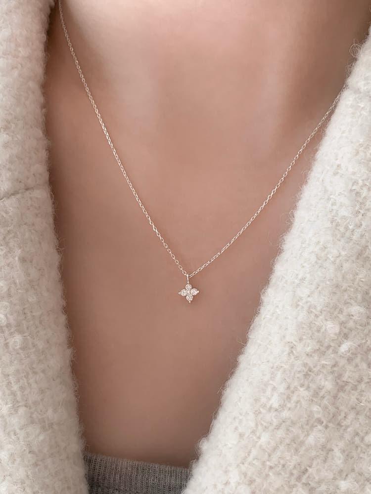 925실버 네아 큐빅 꽃 데일리 레이어드 목걸이 (one color)