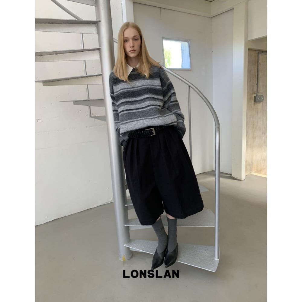 LONSLAN 니트 라운드넥 스트라이프 스웨터 니트탑