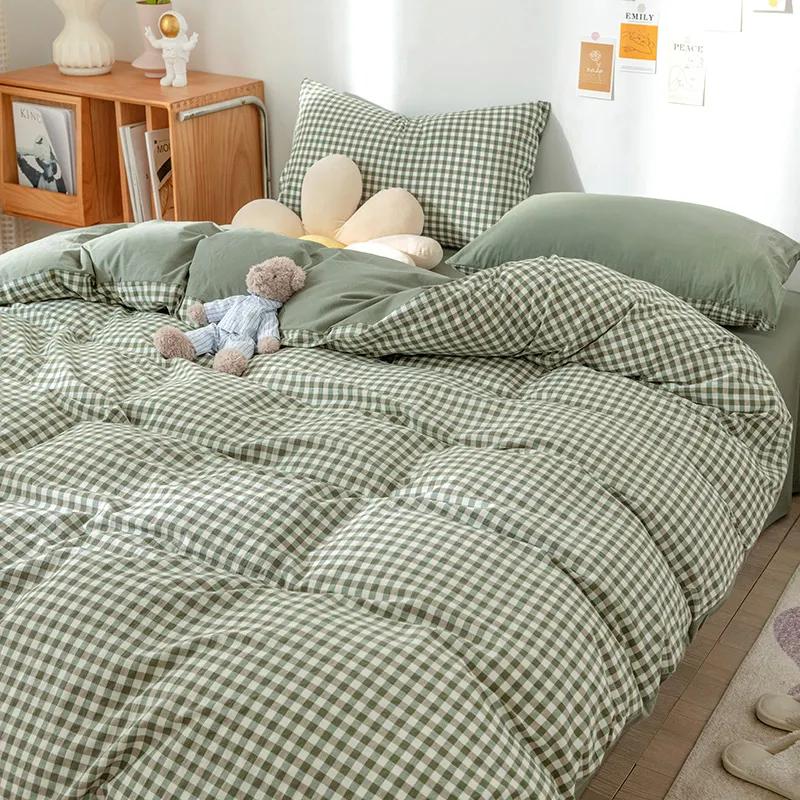 【3/4点】 布団カバーセット シングル セミダブル ダブル クイーン チェック柄 おしゃれ シンプル 吸水 速乾 オールシーズン 布団カバー 寝具