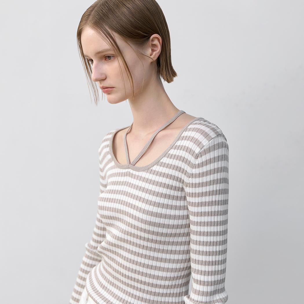 (T-7016)VUKA STRAP SLIM STRIPE KNIT