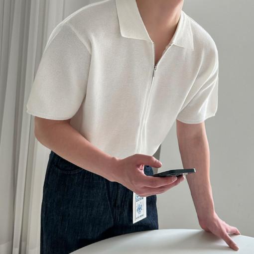 WASHIBLE 아이스 쿨 린넨 스탠다드 투웨이 지퍼 카라 반팔 니트 가디건 루즈핏 여름