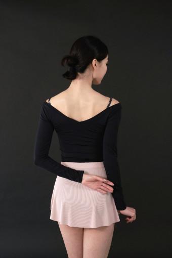 (블랙) 슬림 스판 오프숄더 브이탑 발레 상의워머 : 슬로우노브