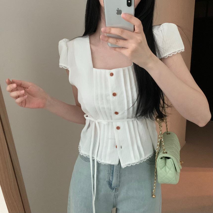 르브아 허리끈 블라우스