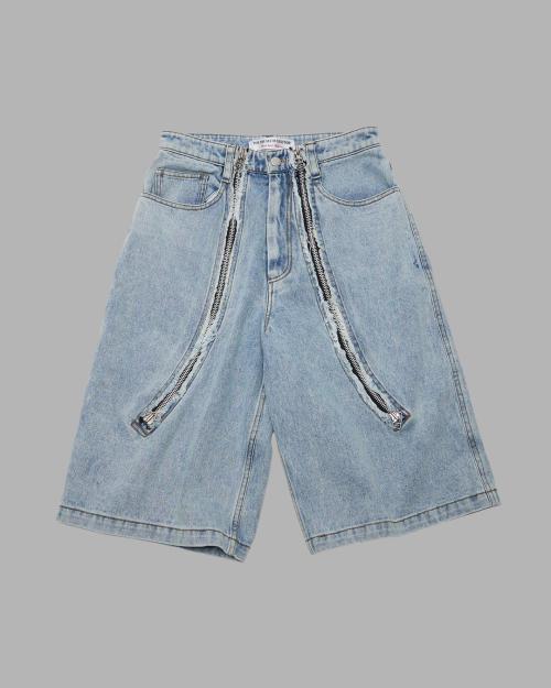 CURVED ZIPPER DENIM SHORTS (LIGHT BLUE)