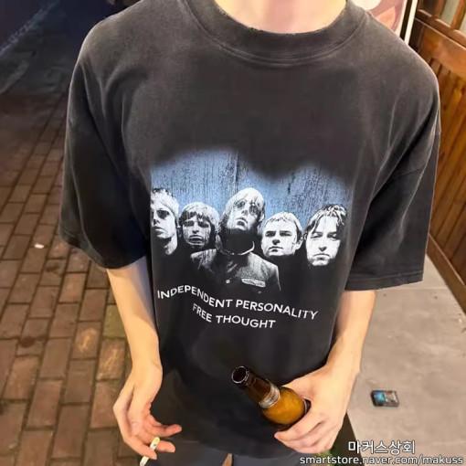 빈티지 워싱 오아시스 OASIS 프린팅 반팔티셔츠 루즈핏 순면 라운드넥 스트릿