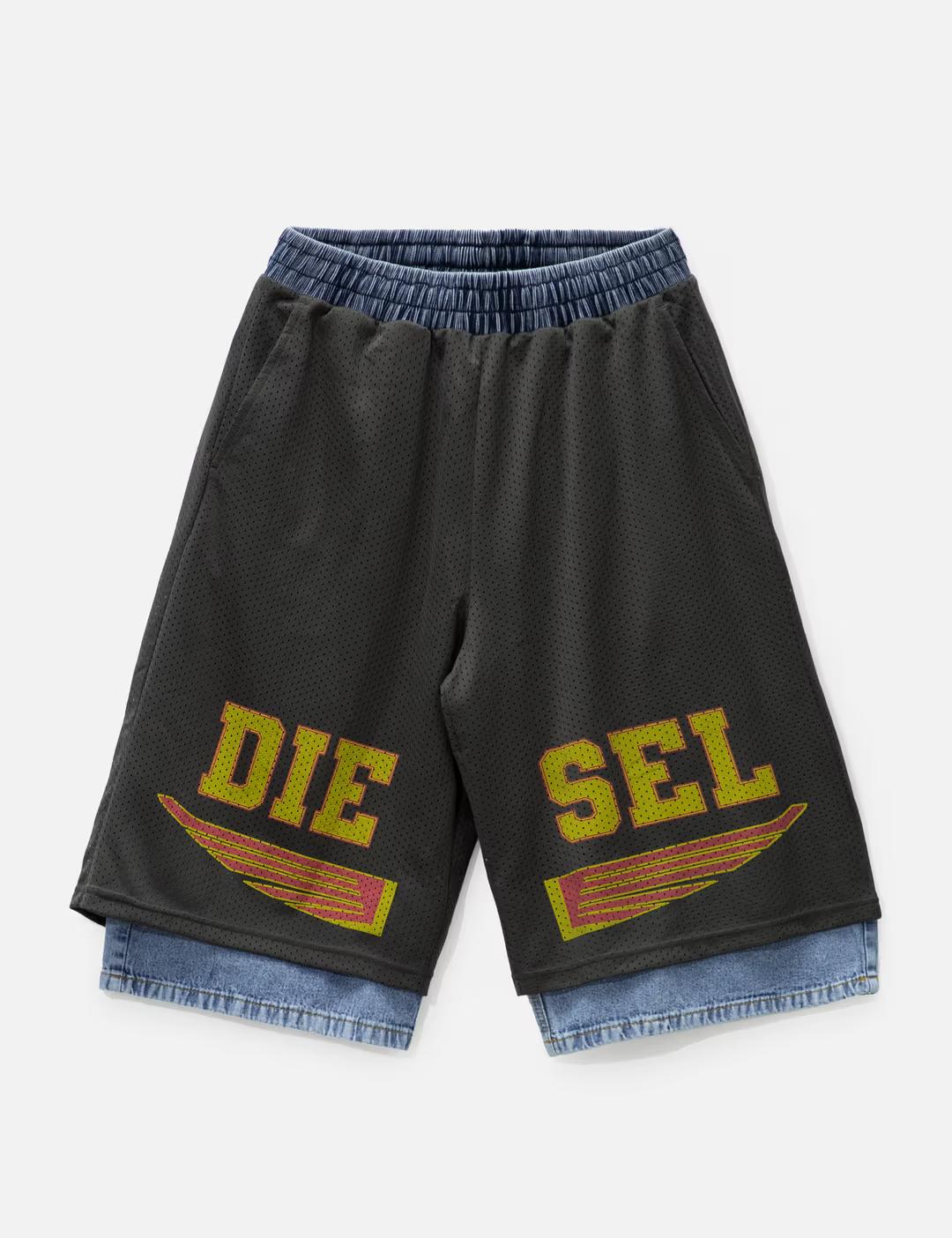 P-Ecky Wide-leg shorts in jersey, mesh and denim